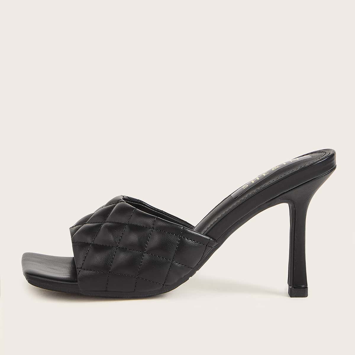 

Open Toe Quilted Stiletto Heels, Black