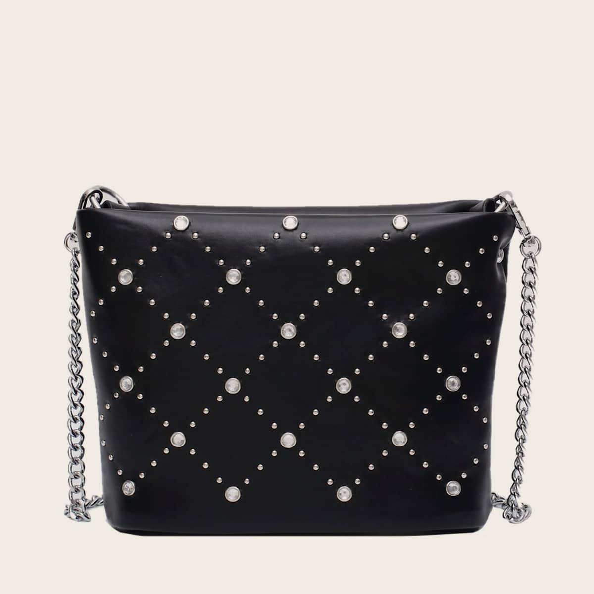

Rhinestone Detail Chain Bag, Black