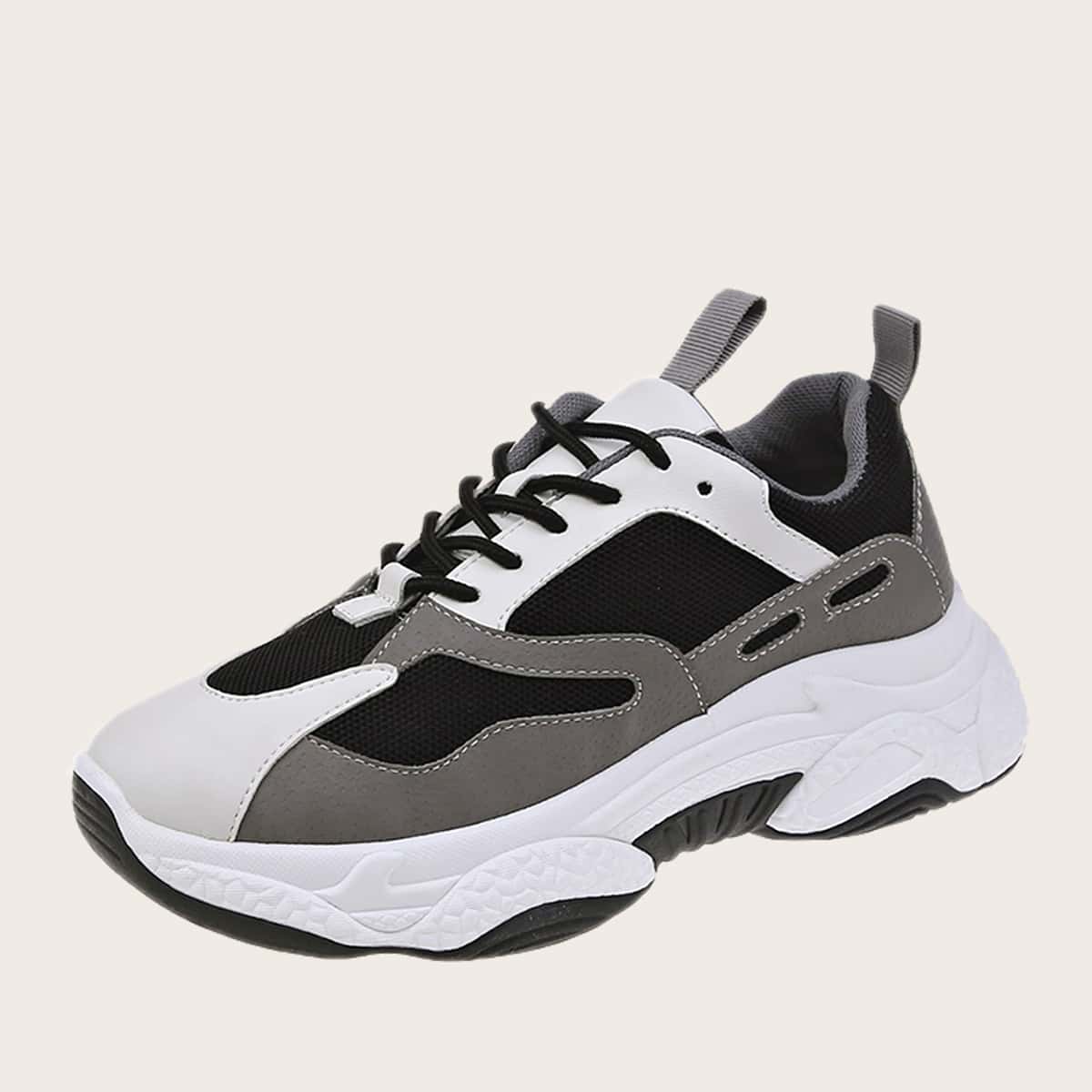 

Lace-up Front Chunky Sneakers, Black and white