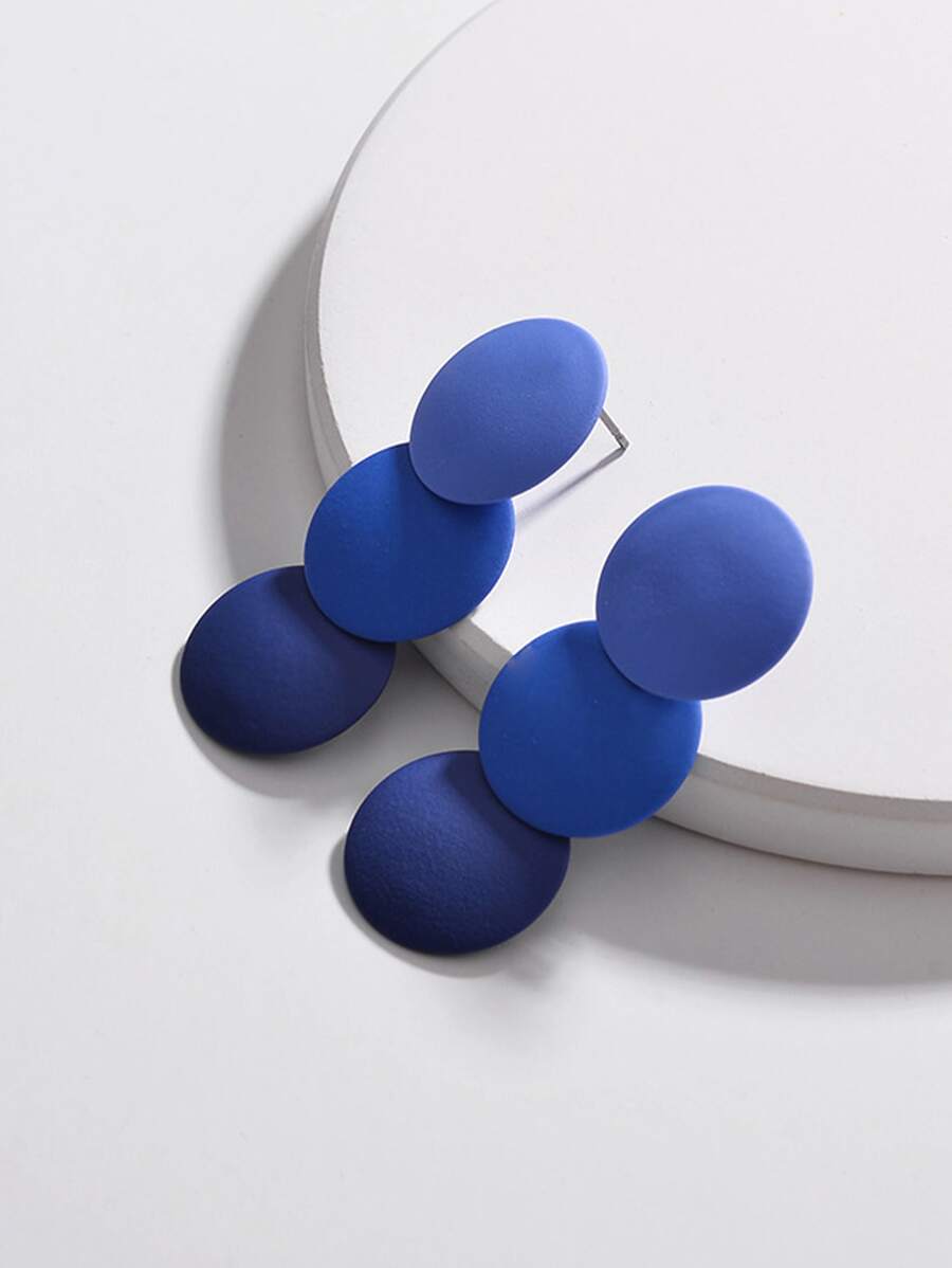 1pair Tiered Round Earrings - Blue - View 1