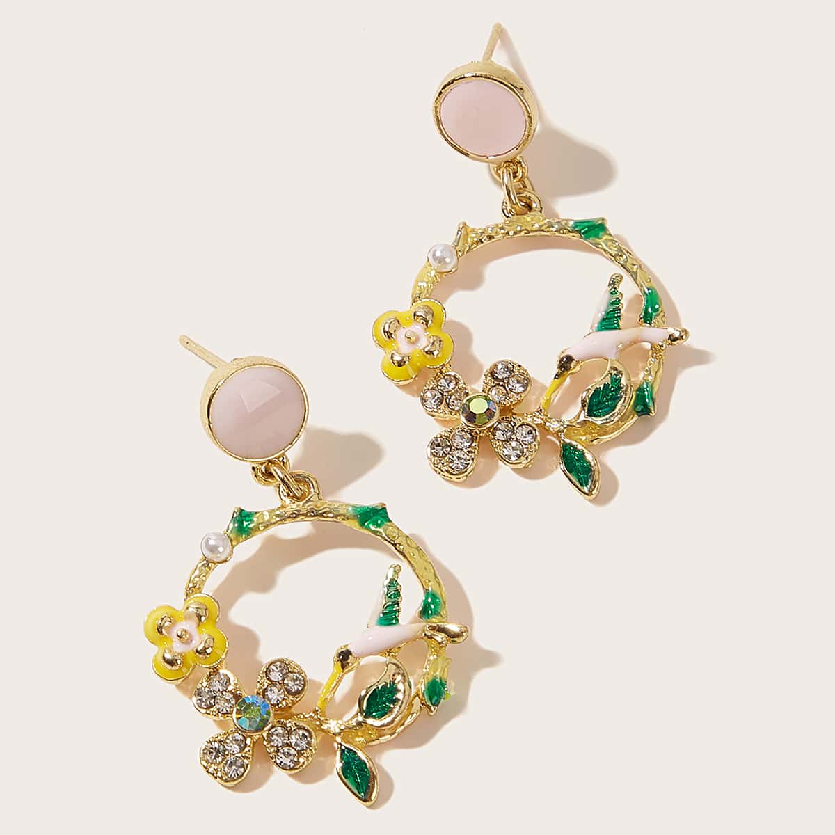 

Rhinestone Engraved Floral Design Drop Earrings, Multicolor