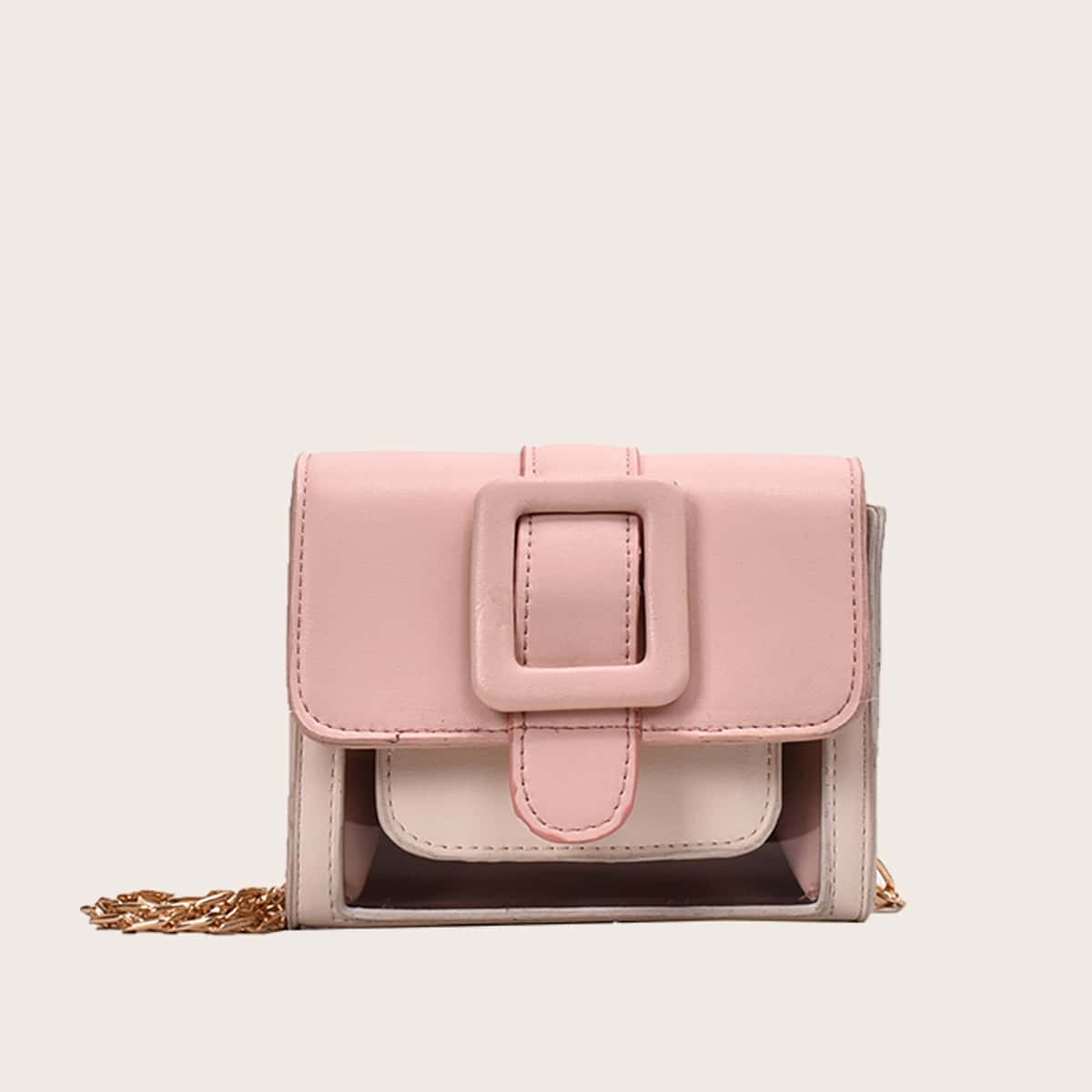 

Buckle Strap Decor Clear Chain Bag, Pink