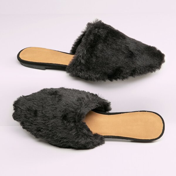 

Pointed Toe Flat Slide Mules, Black