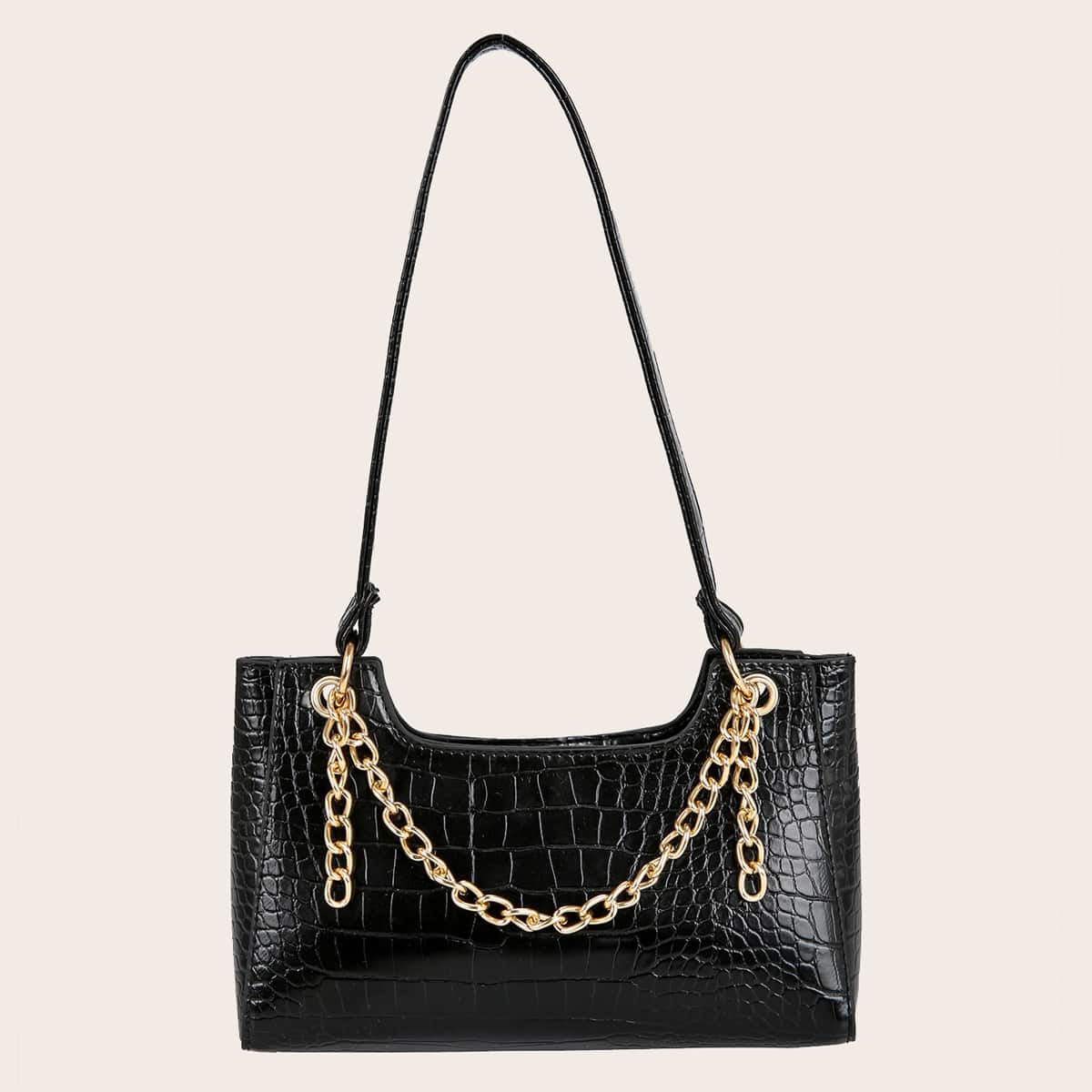 

Croc Embossed Tote Bag, Black