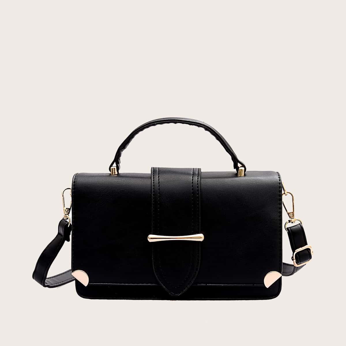 

Flap Over Satchel Bag, Black