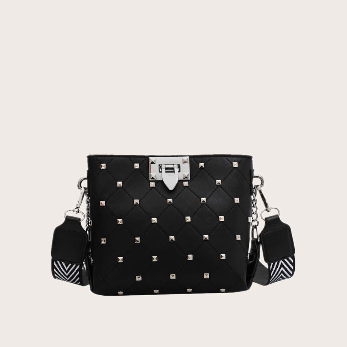 

Spiked Decor Crossbody Bag, Black