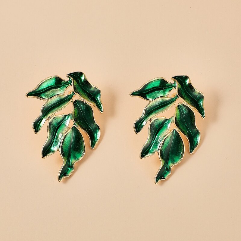 

Leaf Design Stud Earrings, Green