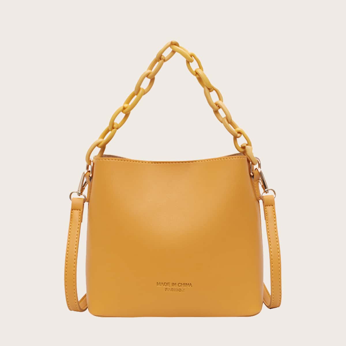 

Chain Handle Bucket Satchel Bag, Yellow