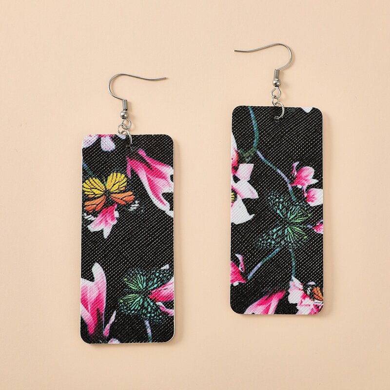

Floral Pattern Geometric Drop Earrings, Multicolor
