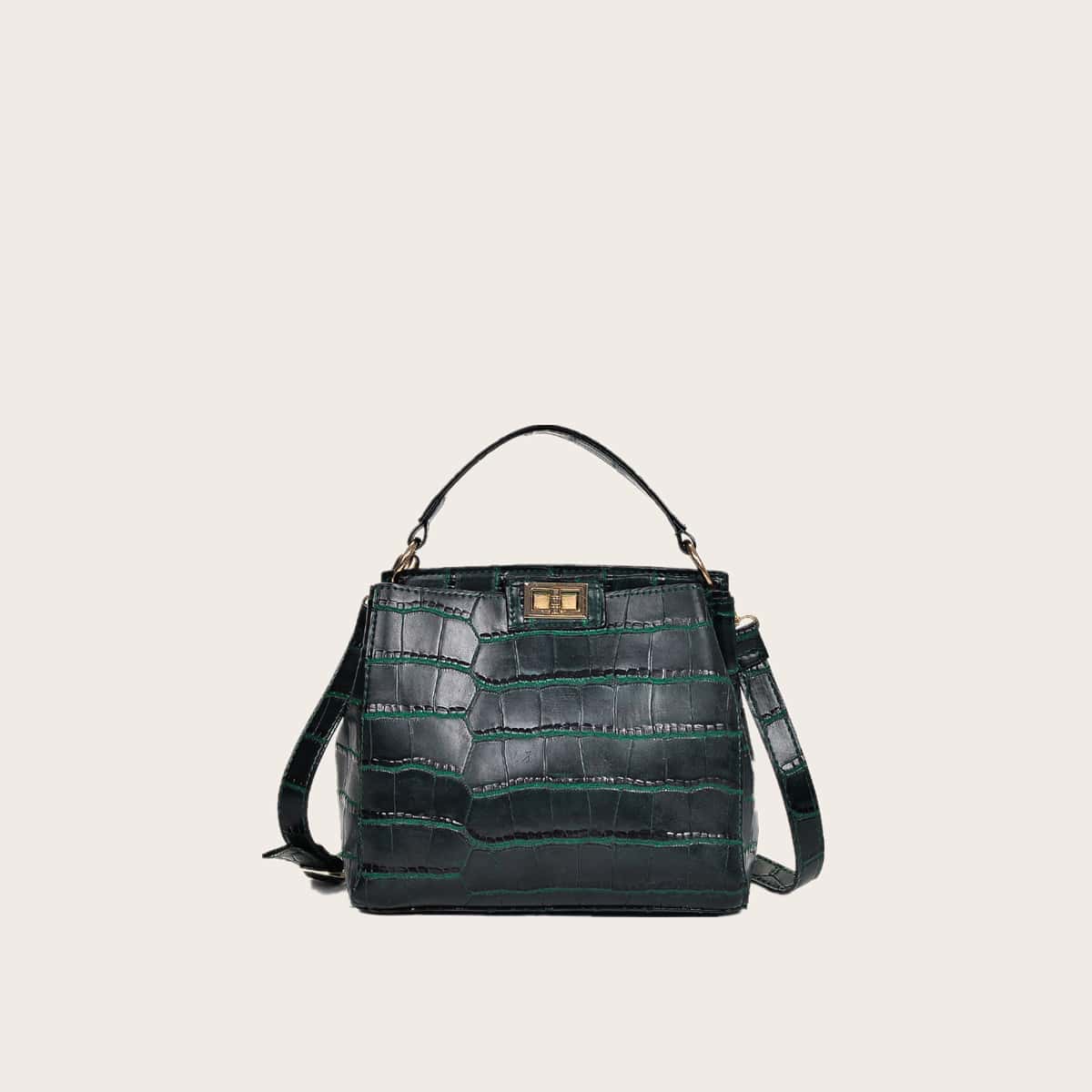 

Croc Embossed Satchel Bag, Stone green