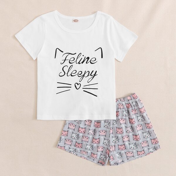 

Toddler Girls Letter & Cartoon Graphic PJ Set, Multicolor