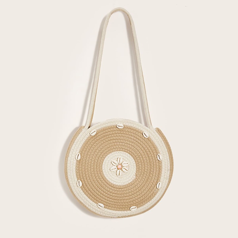 

Shell Decor Braided Tote Bag, Khaki