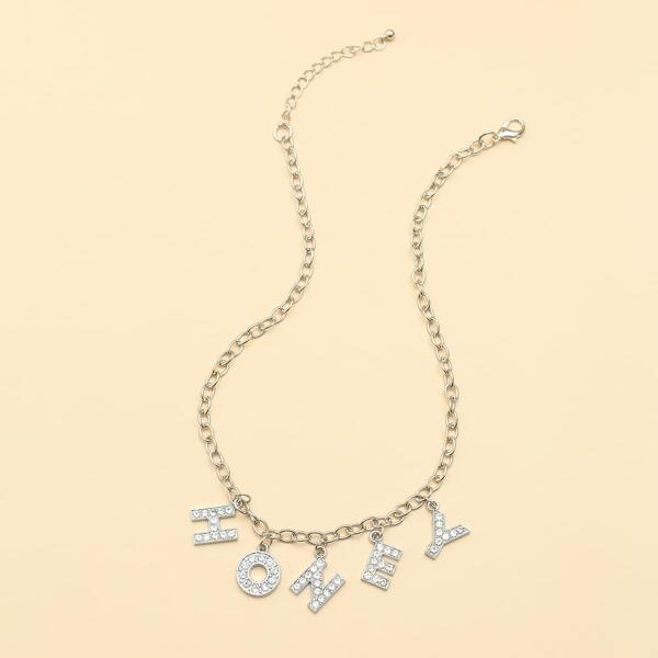

Rhinestone Letter Pendant Necklace, Silver