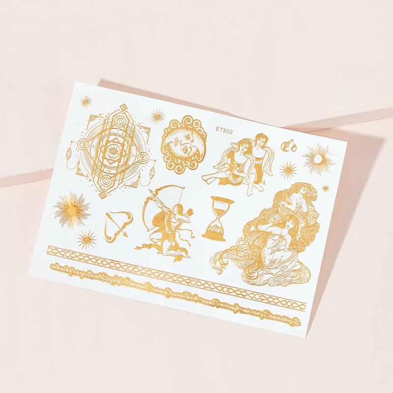 

Figure & Sun Pattern Tattoo Sticker, Gold