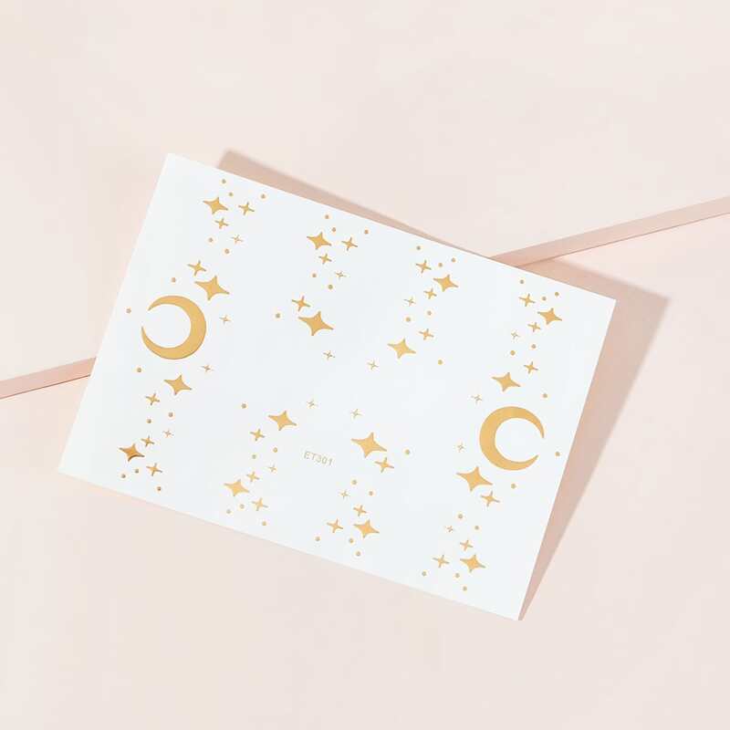 

Moon & Star Pattern Tattoo Sticker, Gold