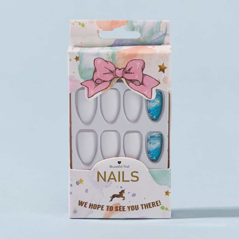 

24pcs Fake Nails & Double Sided Tape, Multicolor