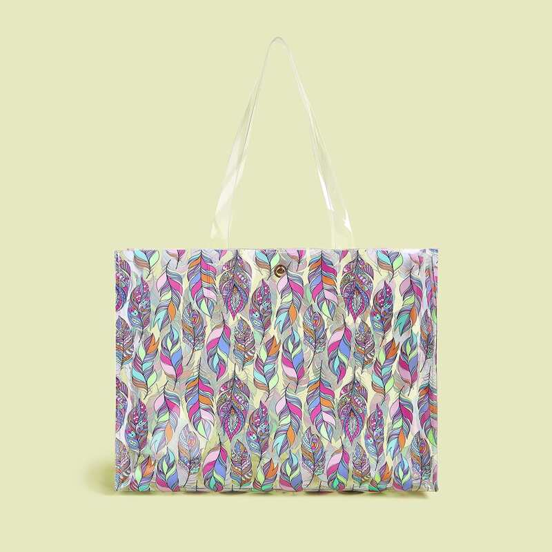 

Leaf Print PVC Tote Bag, Multicolor