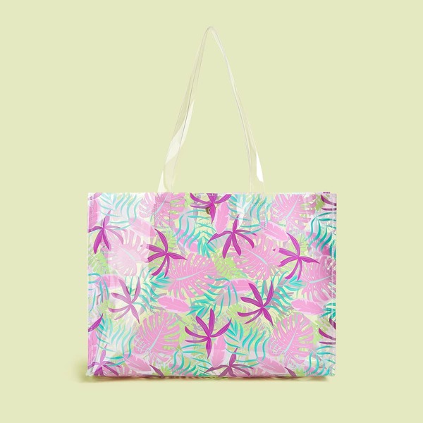 

Leaf Print PVC Tote Bag, Pink