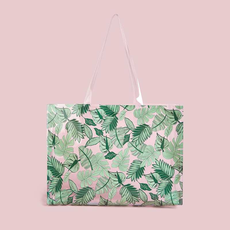 

Leaf Print PVC Tote Bag, Green