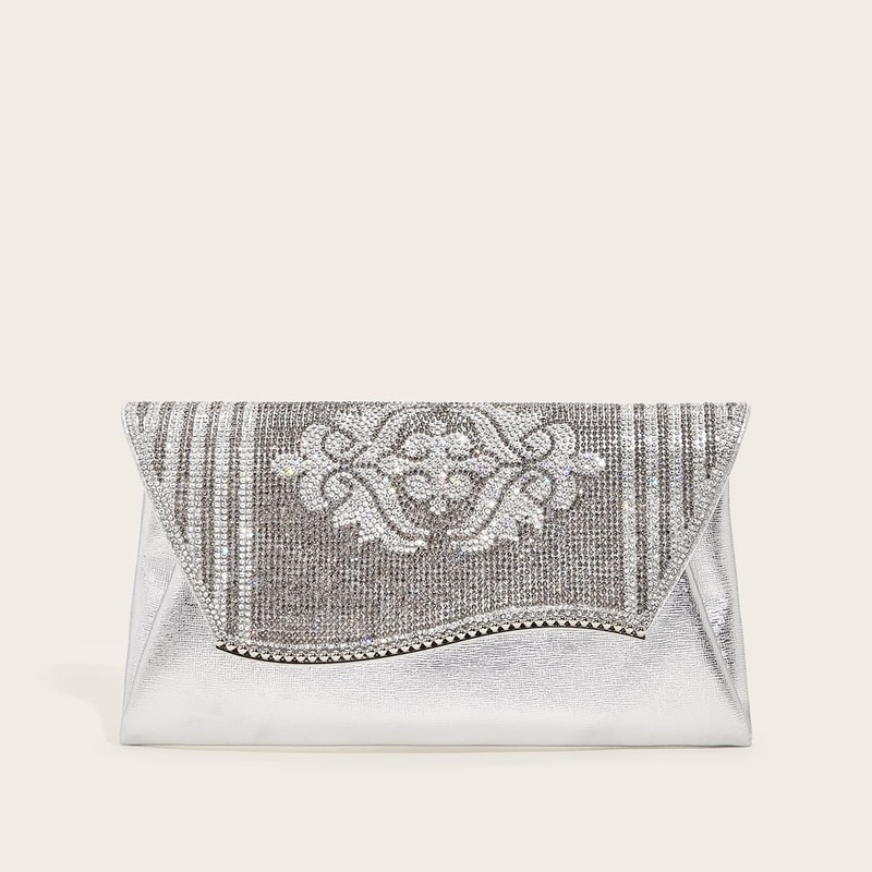 

Metallic Rhinestone Decor Clutch Bag, Silver