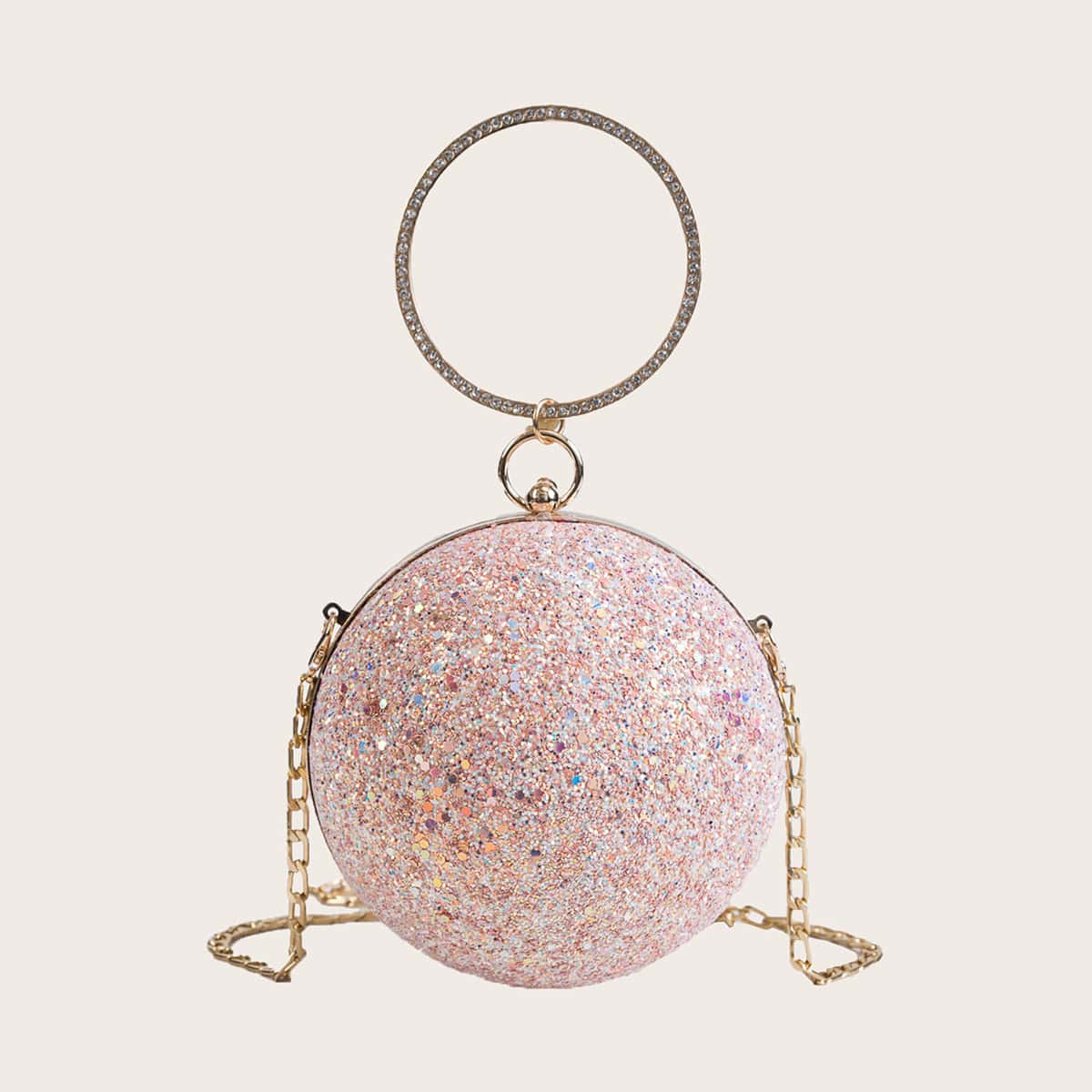 

Glitter Ball Clutch Bag With Ring Handle, Pink