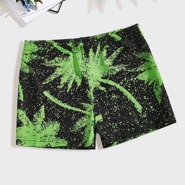 

Men Tropical Print Swim Trunks, Black