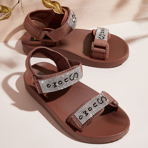 

Rhinestone Detail Wide Fit Sandals, Brown