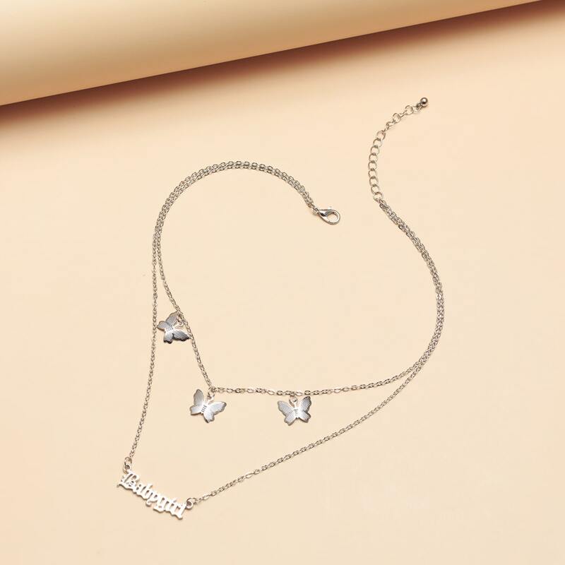 

Butterfly Charm Layered Necklace, Silver
