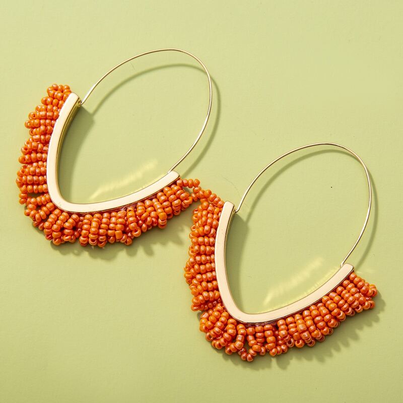 

Beaded Tassel Hoop Earrings, Orange