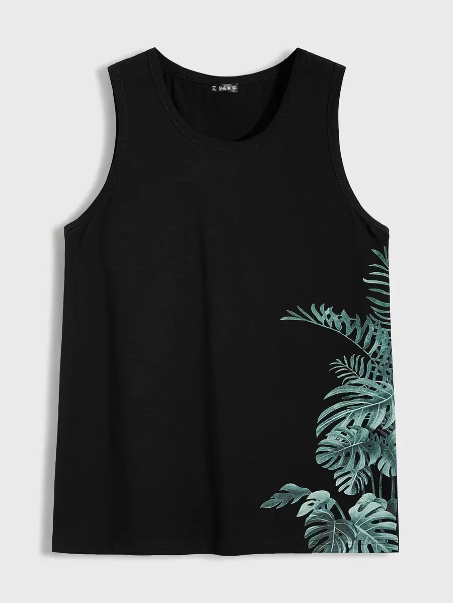 GENTILAND Nam Áo ba lỗ Bông Bản in nhiệt đới - màu đen - Xem 1