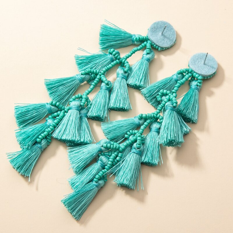 

Beaded Tassel Drop Earrings, Green