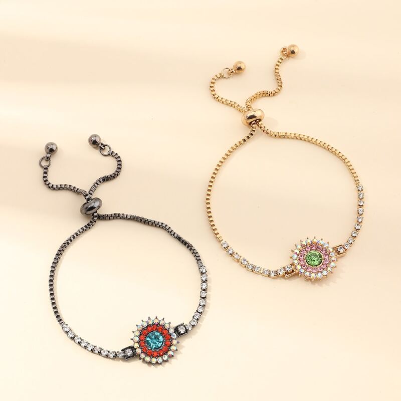 

2pcs Rhinestone Engraved Adjustable Bracelet, Multicolor