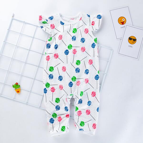 

Baby Girl Allover Lollipop Print Jumpsuit, White