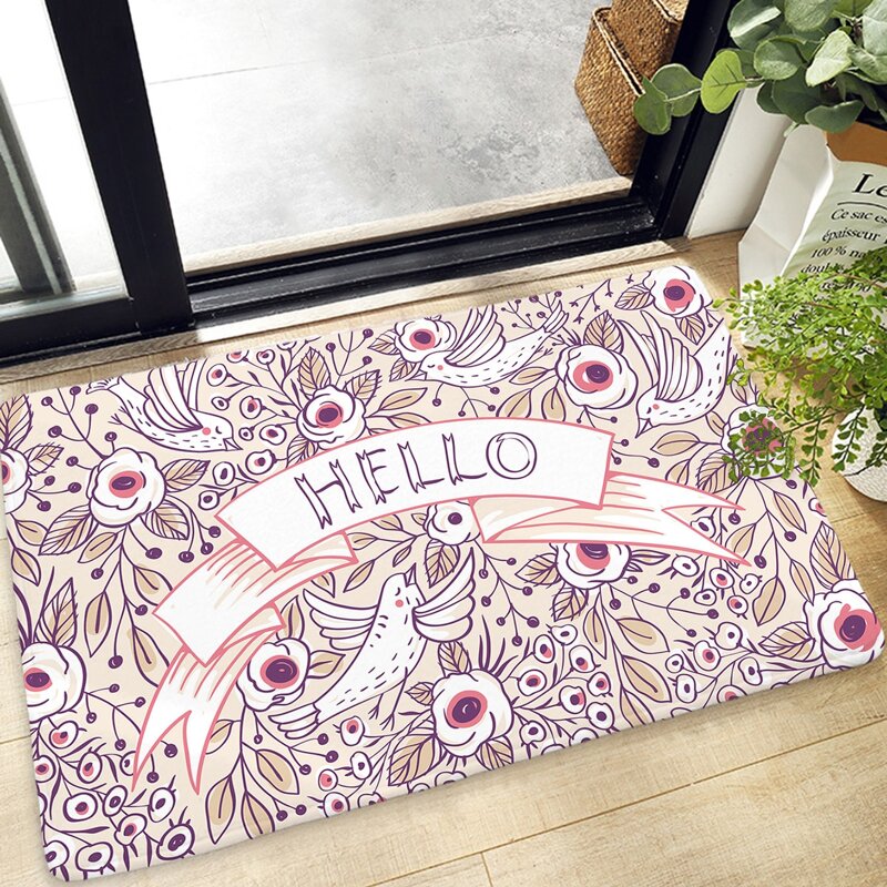 

Bird & Flower Print Floor Mat, Purple
