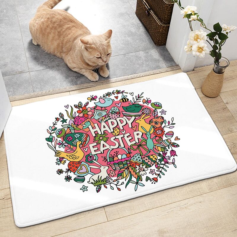

Flower Print Floor Mat, White