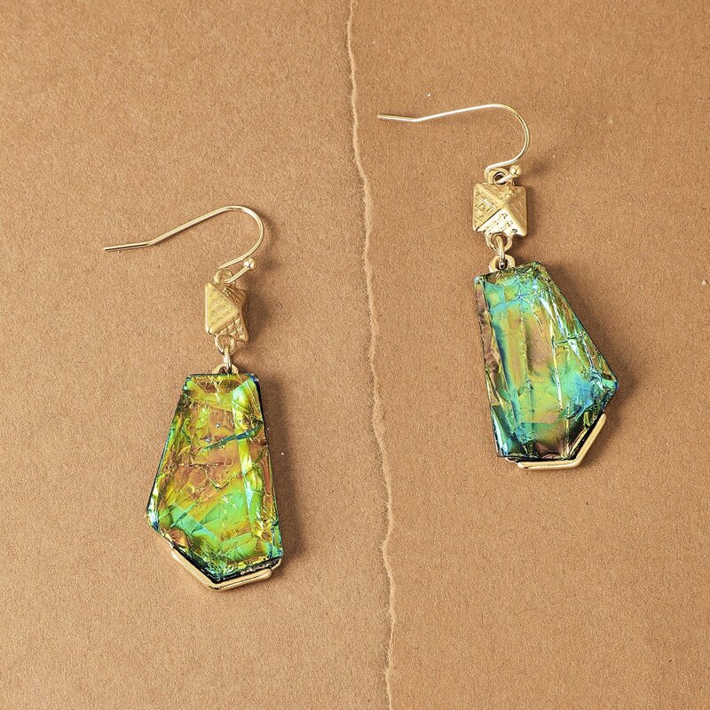 

Geometric Charm Drop Earrings, Green