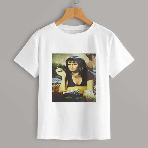 

Футболка с коротким рукавом и графическим принтом, Белый