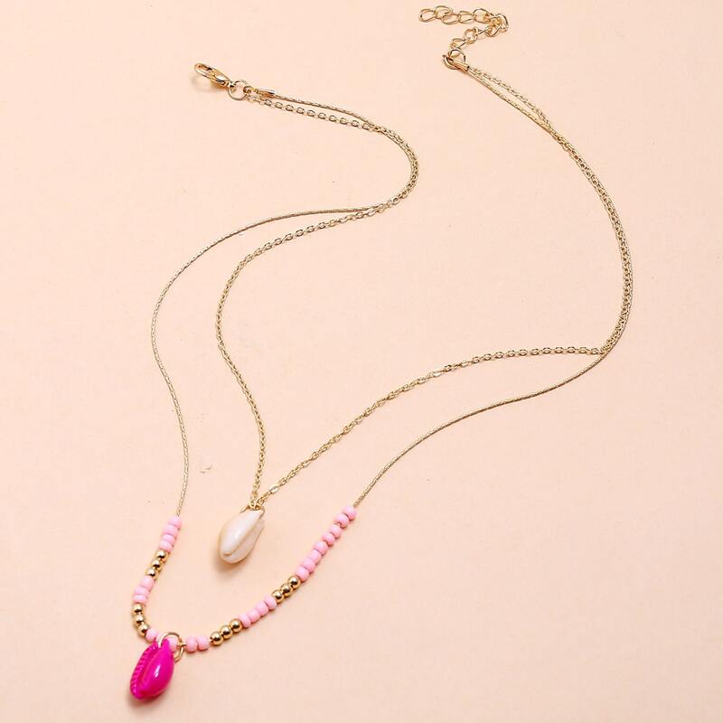 

Shell Pendant Layered Necklace, Gold