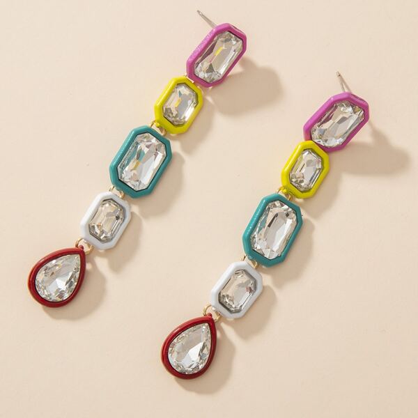 

1pair Gemstone Engraved Geometric Drop Earrings, Multicolor