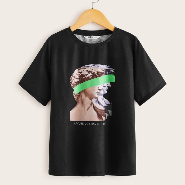

Boys Slogan and Figure Graphic Top, Black