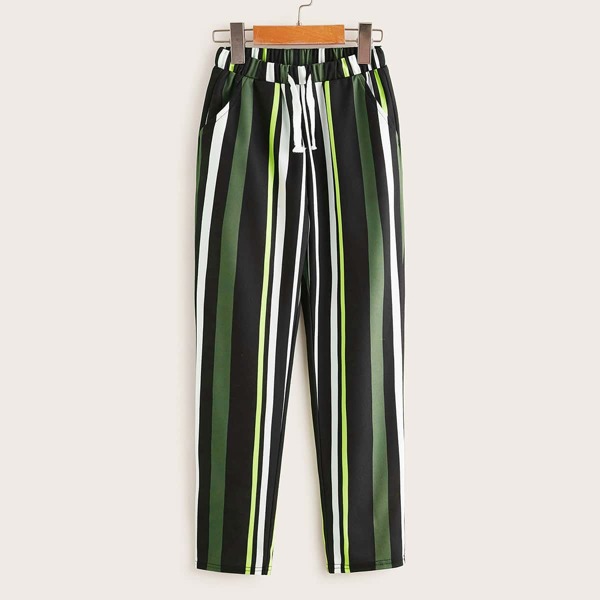 

Boys Drawstring Waist Striped Pants, Multicolor