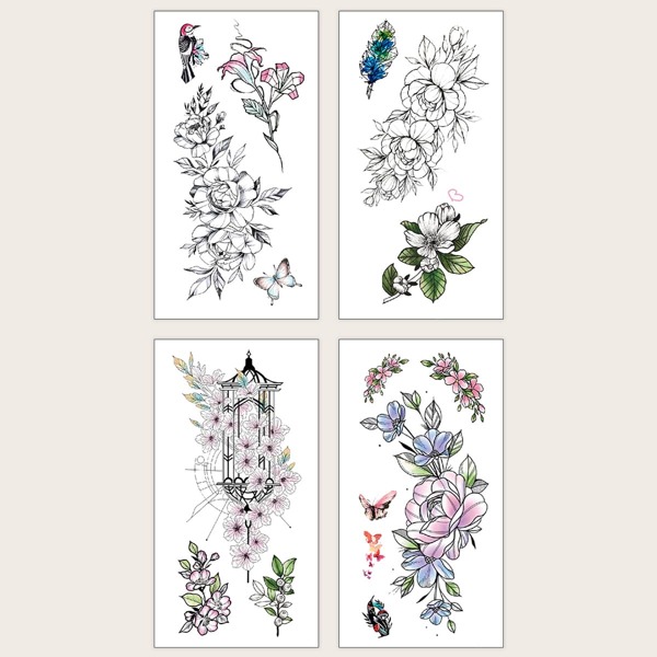 

4pcs Floral Pattern Tattoo Sticker, Multicolor
