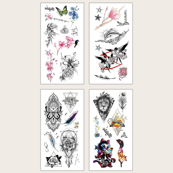 

4pcs Wolf & Butterfly Pattern Tattoo Sticker, Multicolor