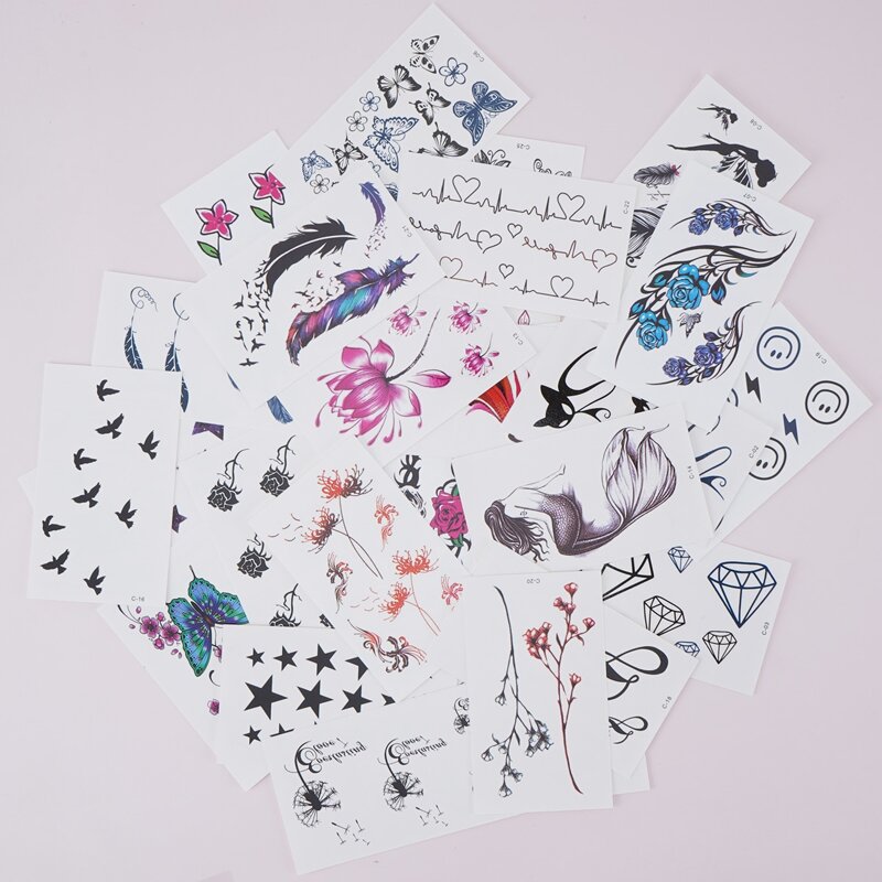 

30pcs Butterfly & Floral Pattern Tattoo Sticker, Multicolor