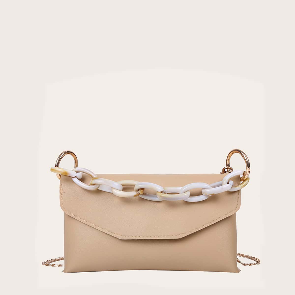 

Chain Handle Satchel Bag, Beige