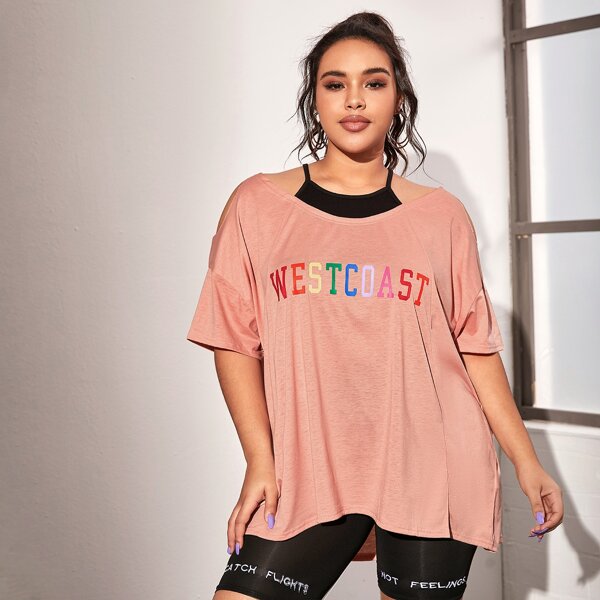 

Plus Letter Graphic 2 in 1 Oversized Tee, Pink
