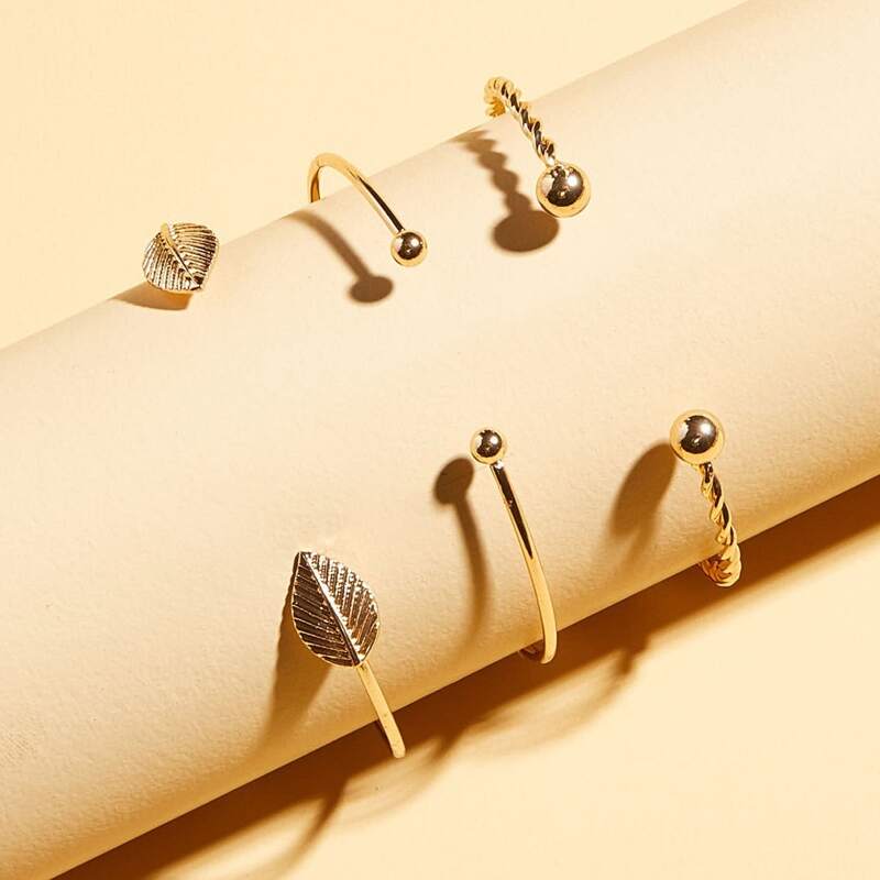 

3pcs Leaf Decor Cuff Bracelet, Gold