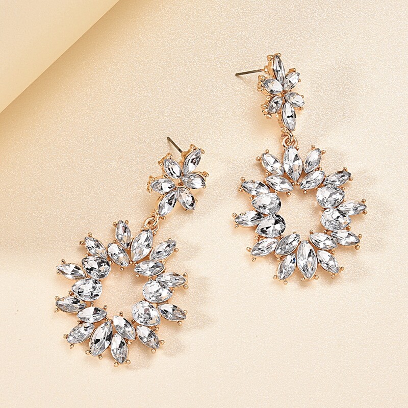 

1pair Rhinestone Engraved Flower Drop Earrings, Silver