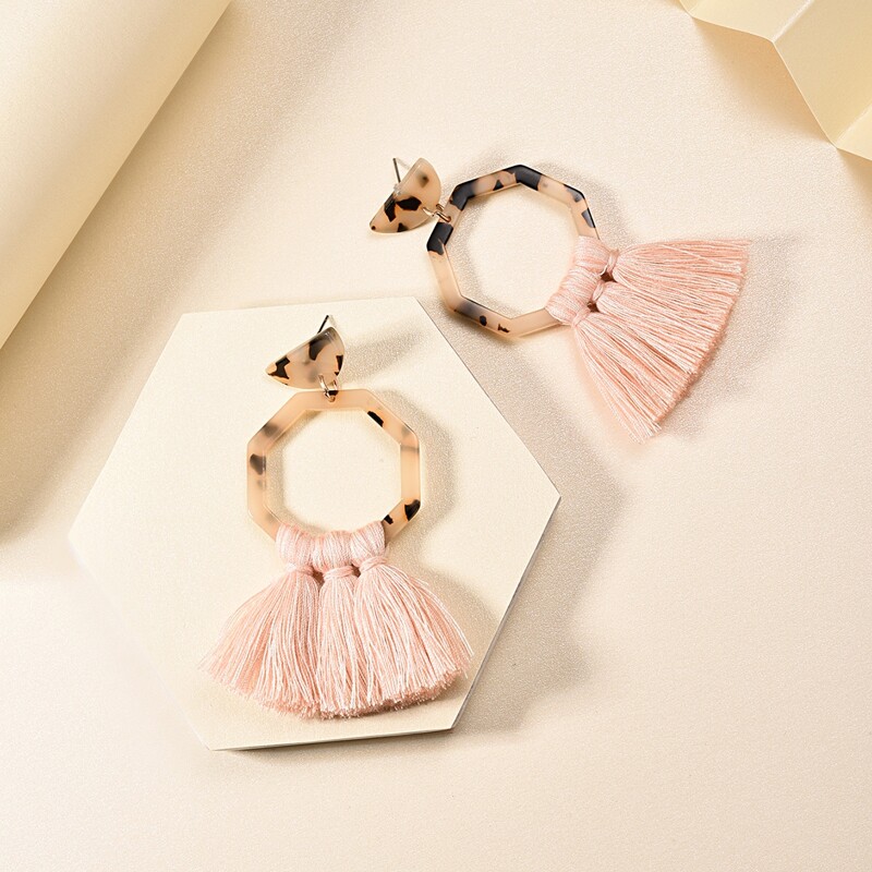 

1pair Marble Pattern Tassel Drop Earrings, Multicolor