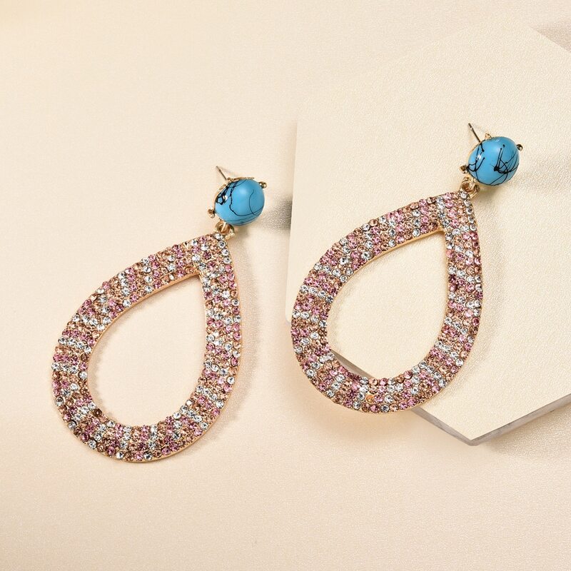 

1pair Rhinestone Engraved Water Drop Earrings, Multicolor